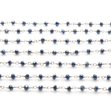 Load image into Gallery viewer, Metallic Blue Ray Pyrite Silver Faceted Bead Rosary Chain 3-3.5mm Silver Plated Bead Rosary 5FT
