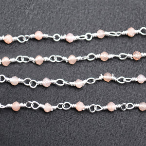 5ft Strawberry Quartz 2-2.5mm Silver Wire Wrapped Beads Rosary | Gemstone Rosary Chain | Wholesale Chain Faceted Crystal