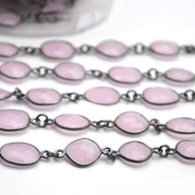 Load image into Gallery viewer, Rose Chalcedony 10mm Mix Faceted Shape Oxidized Bezel Continuous Connector Chain
