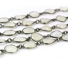 Load image into Gallery viewer, Rainbow Moonstone 10mm Mix Faceted Shape Oxidized Bezel Continuous Connector Chain

