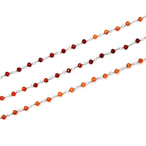 Carnelian & Citrine Faceted Bead Rosary Chain 3-3.5mm Silver Plated Bead Rosary 5FT