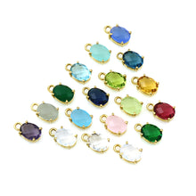 Load image into Gallery viewer, 5PC Oval Shaped Bezel Gemstone Prong Setting Charm | Bezelsetting Gold Plated Faceted Gemstone Connector | Birthstones Charms | Wholesale Crystals and Gems Suppliers
