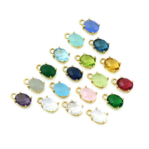 5PC Oval Shaped Bezel Gemstone Prong Setting Charm | Bezelsetting Gold Plated Faceted Gemstone Connector | Birthstones Charms | Wholesale Crystals and Gems Suppliers