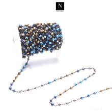 Load image into Gallery viewer, Metallic Blue Ray Pyrite &amp; Metallic Golden Faceted Bead Rosary Chain 3-3.5mm Oxidized Bead Rosary 5FT

