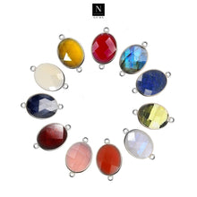 Load image into Gallery viewer, 10pc Set Oval Birthstone Double Bail Silver Plated Bezel Link Gemstone Connectors 15x20mm
