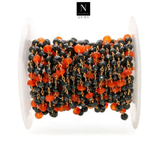 Load image into Gallery viewer, Carnelian With Black Spinel Faceted Large Beads 5-6mm Gold Plated Rosary Chain
