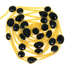 Load image into Gallery viewer, Black Onyx 10-15mm Mix Shape Gold Plated Wholesale Connector Rosary Chain
