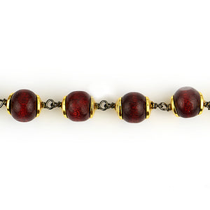 Red Wooden Faceted Large Beads 7-8mm Gold Plated Rosary Chain