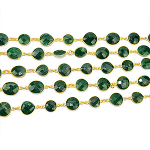 Emerald 10mm Mix Faceted Shape Gold Plated Bezel Continuous Connector Chain