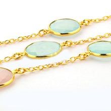 Load image into Gallery viewer, Rose With Aqua Chalcedony 15mm Mix Shape Gold Plated Wholesale Connector Rosary Chain
