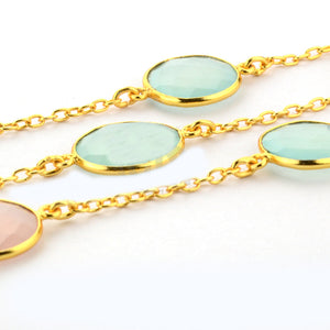 Rose With Aqua Chalcedony 15mm Mix Shape Gold Plated Wholesale Connector Rosary Chain