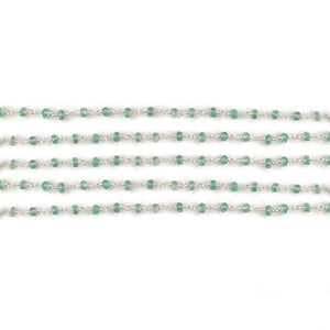Apatite Faceted Bead Rosary Chain 3-3.5mm Silver Plated Bead Rosary 5FT