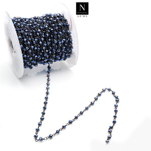 Metallic Blue Ray Pyrite Faceted Bead Rosary Chain 3-3.5mm Oxidized Bead Rosary 5FT