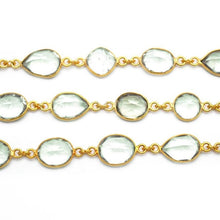 Load image into Gallery viewer, Green Amethyst 10mm Mix Shape Gold Plated Bezel Continuous Connector Chain
