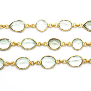 Green Amethyst 10mm Mix Shape Gold Plated Bezel Continuous Connector Chain