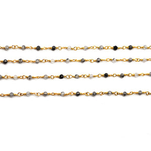 5ft Rutilated 2-2.5mm Gold Wire Wrapped Beads Rosary | Gemstone Rosary Chain | Wholesale Chain Faceted Crystal