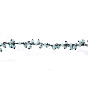 Aqua Chalcedony Cluster Rosary Chain 2.5-3mm Faceted Oxidized Dangle Rosary 5FT