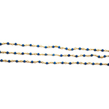 Load image into Gallery viewer, 5ft Royal Blue Chalcedony 2-2.5mm Gold Wire Wrapped Beads Rosary | Gemstone Rosary Chain | Wholesale Chain Faceted Crystal
