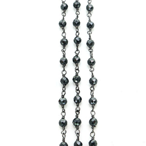 Black Pyrite Faceted Bead Rosary Chain 3-3.5mm Oxidized Bead Rosary 5FT