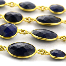 Load image into Gallery viewer, Sapphire 10mm Mix Faceted Shape Gold Plated Bezel Continuous Connector Chain
