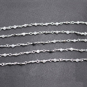 5ft Rutilated 2-2.5mm Silver Wire Wrapped Beads Rosary | Gemstone Rosary Chain | Wholesale Chain Faceted Crystal