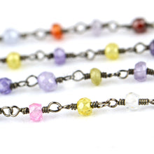 Load image into Gallery viewer, Multi Stone Faceted Bead Rosary Chain 3-3.5mm Oxidized Bead Rosary 5FT
