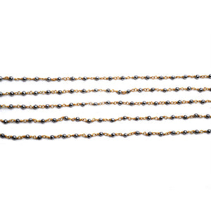 5ft Gray Pyrite 2-2.5mm Gold Wire Wrapped Beads Rosary | Gemstone Rosary Chain | Wholesale Chain Faceted Crystal