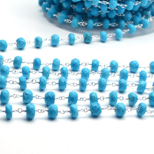 Turquoise Faceted Large Beads 7-8mm Silver Plated Rosary Chain