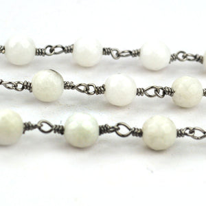 White Agate Faceted Large Beads 5-6mm Oxidized Rosary Chain