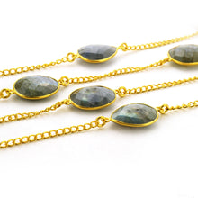 Load image into Gallery viewer, Labradorite 15mm Mix Shape Gold Plated Wholesale Connector Rosary Chain
