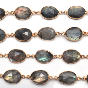 Labradorite 10x14mm Oval Gold Plated Bezel Continuous Connector Chain