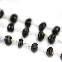 Load image into Gallery viewer, Black Spinel Faceted Large Beads 5-6mm Silver Plated Rosary Chain
