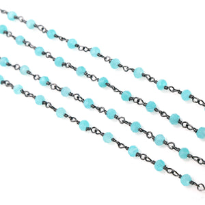 Dark Aqua Chalcedony Faceted Bead Rosary Chain 3-3.5mm Oxidized Bead Rosary 5FT