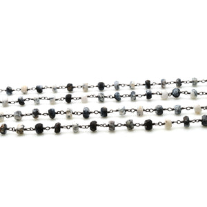 Dendrite Opal Faceted Large Beads 5-6mm Oxidized Rosary Chain