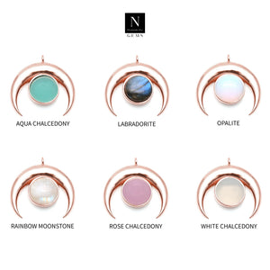 5PC Crescent Moon Rose Gold Plated Horn Shaped Gemstone | Single Bail Connector | Crescent Moon Diy Jewellery