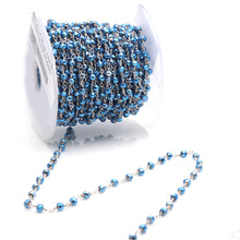 Load image into Gallery viewer, Metallic Blue Ray Pyrite Faceted Bead Rosary Chain 3-3.5mm Silver Plated Bead Rosary 5FT
