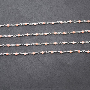 5ft Orange Chalcedony 2-2.5mm Silver Wire Wrapped Beads Rosary | Gemstone Rosary Chain | Wholesale Chain Faceted Crystal