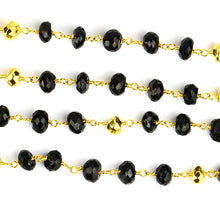 Load image into Gallery viewer, Black Spinel With Golden Pyrite Faceted Large Beads 5-6mm Gold Plated Rosary Chain

