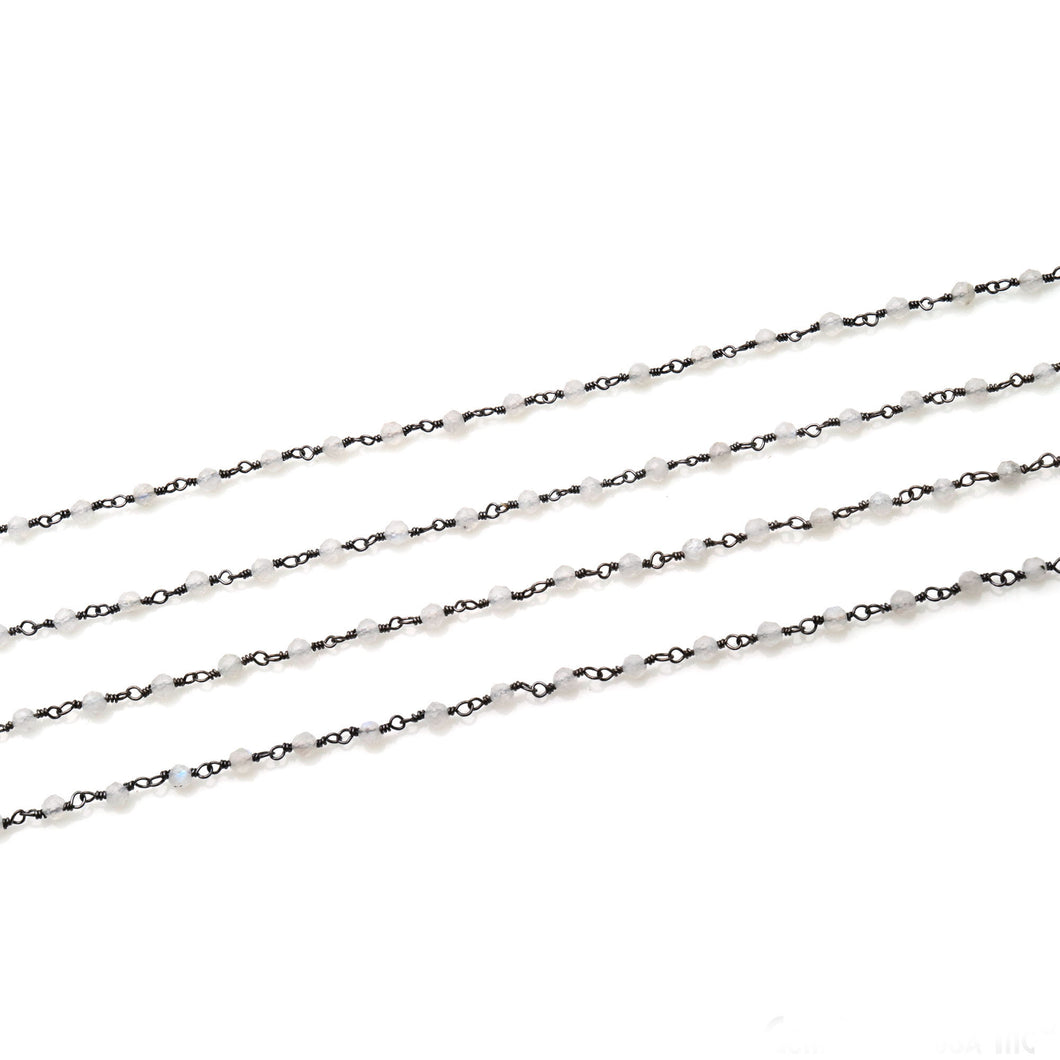 Rainbow Moonstone Faceted Bead Rosary Chain 3-3.5mm Oxidized Bead Rosary 5FT