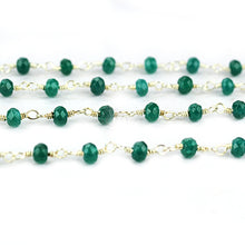 Load image into Gallery viewer, Emerald Jade Faceted Bead Rosary Chain 3-3.5mm Silver Plated Bead Rosary 5FT
