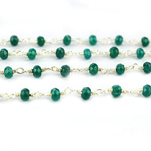 Emerald Jade Faceted Bead Rosary Chain 3-3.5mm Silver Plated Bead Rosary 5FT