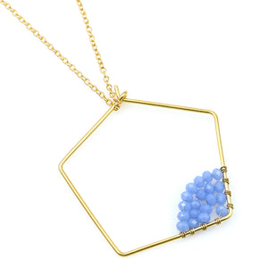 5PC Geometric Pentagon Hoop Gemstone Beads Gold Plated Necklace Pendant 18 Inch