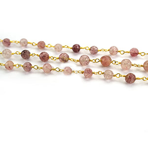 Strawberry Quartz Faceted Large Beads 5-6mm Gold Plated Rosary Chain