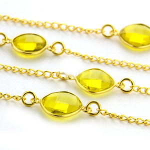 Golden Lemon Topaz 10-15mm Mix Shape Gold Plated Wholesale Connector Rosary Chain