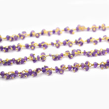 Load image into Gallery viewer, Amethyst Cluster Rosary Chain 2.5-3mm Faceted Gold Plated Dangle Rosary 5FT
