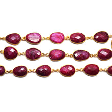 Load image into Gallery viewer, Ruby 10-15mm Mix Shape Gold Plated Bezel Continuous Connector Chain
