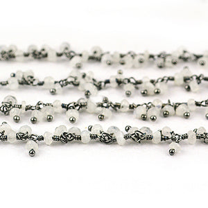 Rainbow moonstone Cluster Rosary Chain 2.5-3mm Faceted Oxidized Dangle Rosary 5FT