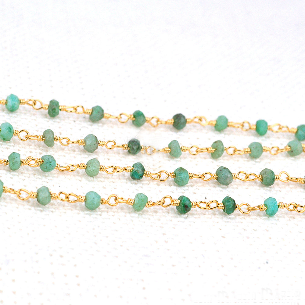 5ft Chrysocolla 2.5-3mm Gold Wire Wrapped Beads Rosary | Gemstone Rosary Chain | Wholesale Chain Faceted Crystal