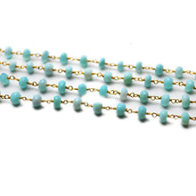 Load image into Gallery viewer, Blue Opal Faceted Large Beads 5-6mm Gold Plated Rosary Chain
