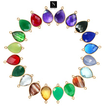 Load image into Gallery viewer, 10pc Set Pear Birthstone Double Bail Gold Plated Bezel Link Gemstone Connectors 8x12mm
